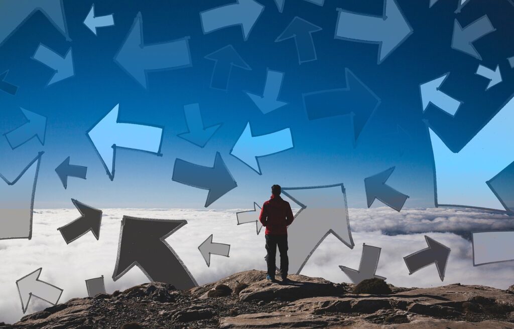 g32cdcd7160c939a058c947a7f315b68df2dbf0765b1c580c59dd72b02d8a72de252ac86ead9406fd80cbaf033bdb72dddf7961ed3b7130728a0fbb33dcfc173f_1280-3452579 arrows, man, summit, climax, career, lots, direction, right, left, straight, circle, recycling, path, different, seek, clutter, order, chaos, chaos, chaos, chaos, chaos, chaos